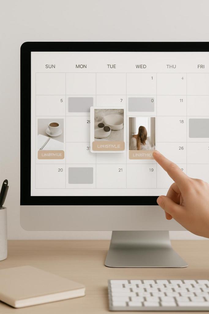 A person's hand is shown touching a photo on a calendar to display "LiniStyle" as the alt text.